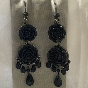 Avon Black Rose Drop Earrings